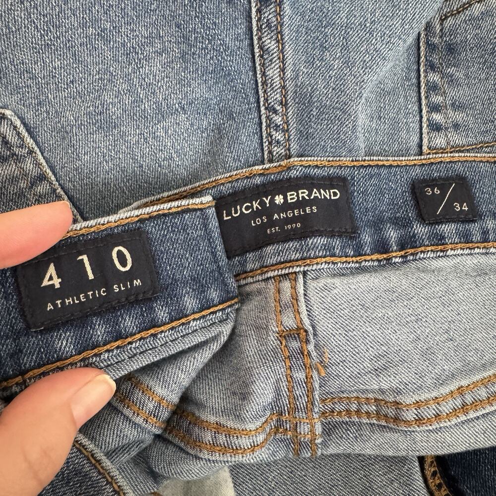 Lucky Brand Men's 410 Athletic Slim Jeans Sz 36x34 Blue Medium Wash Stretch - Picture 4 of 6